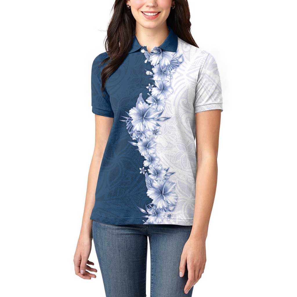 Hawaii Hibiscus Flowers Women Polo Shirt Blue Polynesian Pattern LT05 - Polynesian Pride