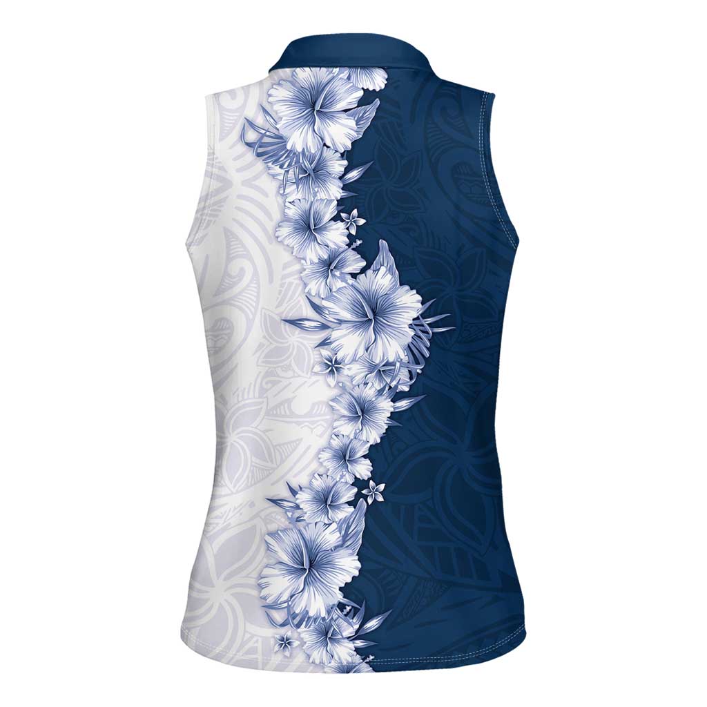 Hawaii Hibiscus Flowers Women Sleeveless Polo Shirt Blue Polynesian Pattern LT05 - Polynesian Pride