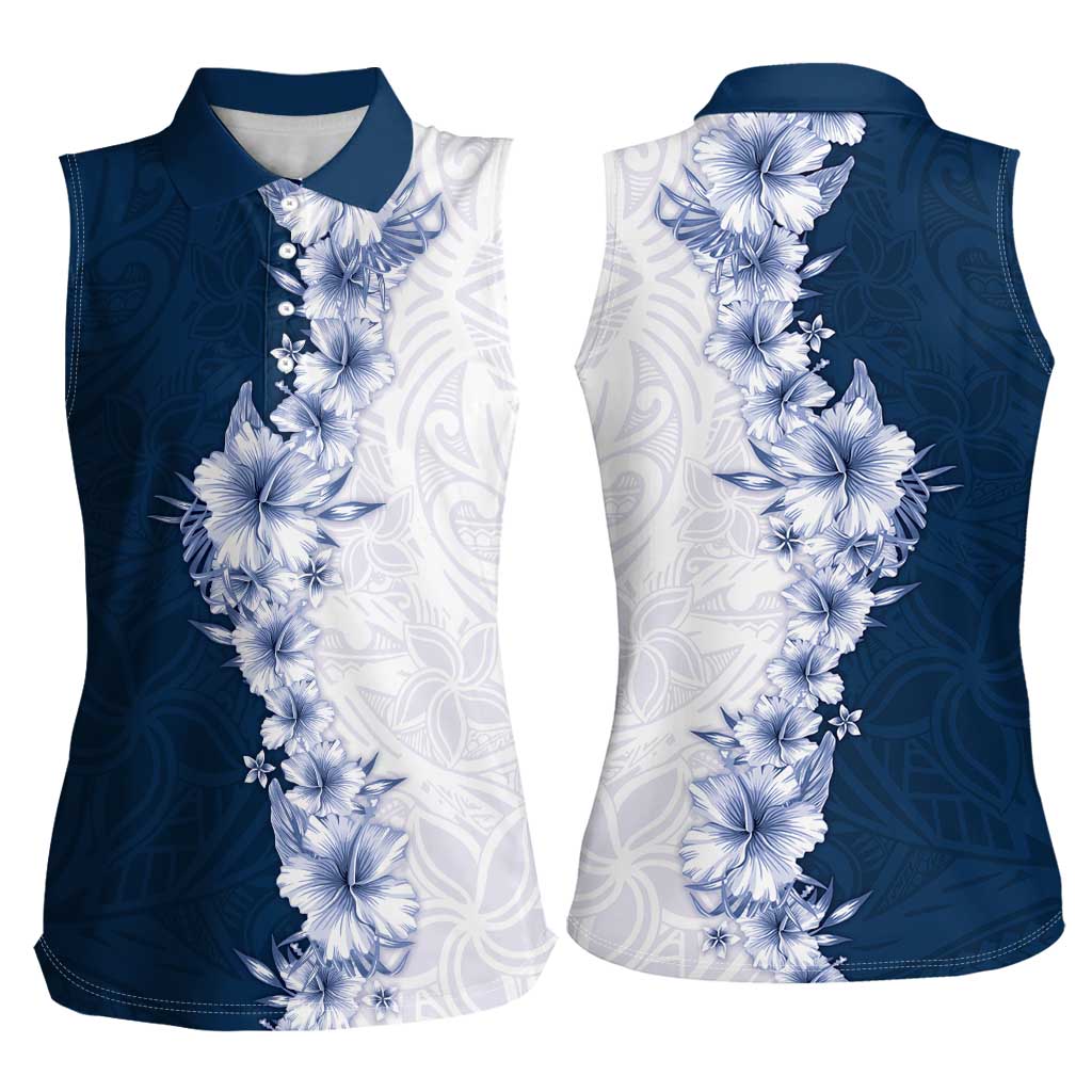 Hawaii Hibiscus Flowers Women Sleeveless Polo Shirt Blue Polynesian Pattern LT05 - Polynesian Pride
