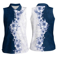 Hawaii Hibiscus Flowers Women Sleeveless Polo Shirt Blue Polynesian Pattern LT05 - Polynesian Pride