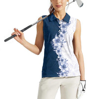 Hawaii Hibiscus Flowers Women Sleeveless Polo Shirt Blue Polynesian Pattern LT05 - Polynesian Pride