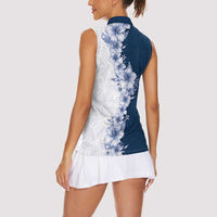 Hawaii Hibiscus Flowers Women Sleeveless Polo Shirt Blue Polynesian Pattern LT05 - Polynesian Pride