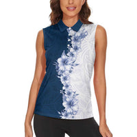 Hawaii Hibiscus Flowers Women Sleeveless Polo Shirt Blue Polynesian Pattern LT05 - Polynesian Pride