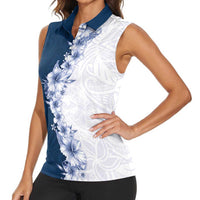 Hawaii Hibiscus Flowers Women Sleeveless Polo Shirt Blue Polynesian Pattern LT05 - Polynesian Pride