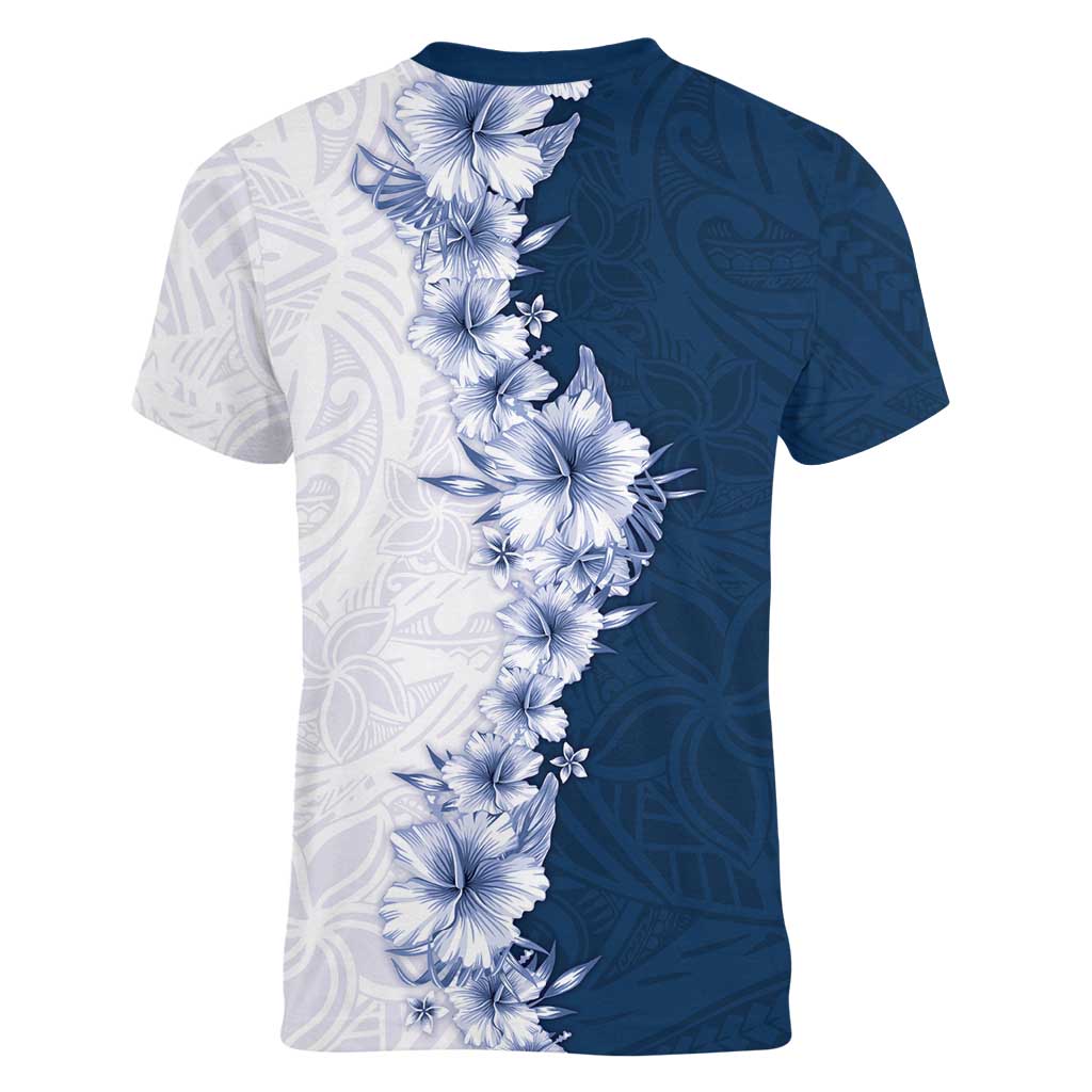 Hawaii Hibiscus Flowers Women V-Neck T-Shirt Blue Polynesian Pattern LT05 - Polynesian Pride