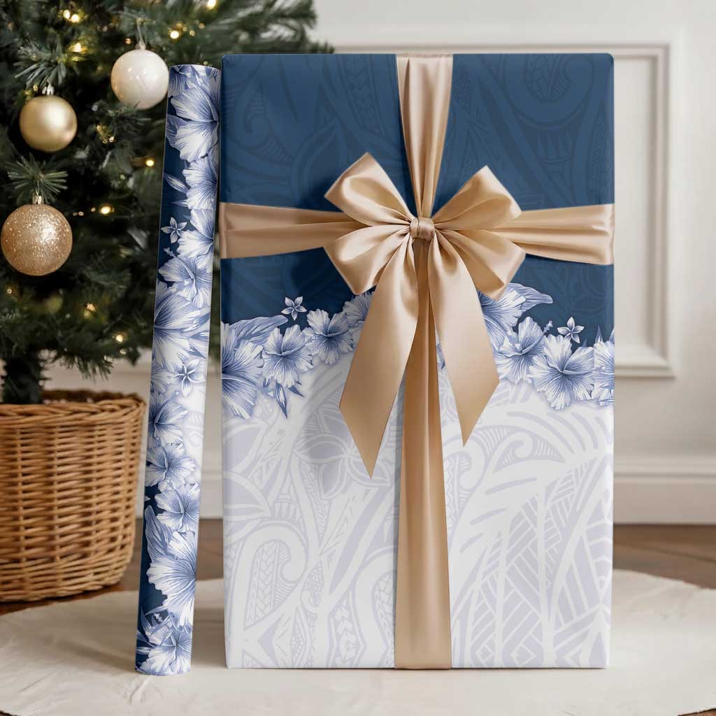 Hawaii Hibiscus Flowers Wrapping Paper Blue Polynesian Pattern LT05 - Polynesian Pride