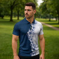 Hawaii Hibiscus Flowers Zipper Polo Shirt Blue Polynesian Pattern