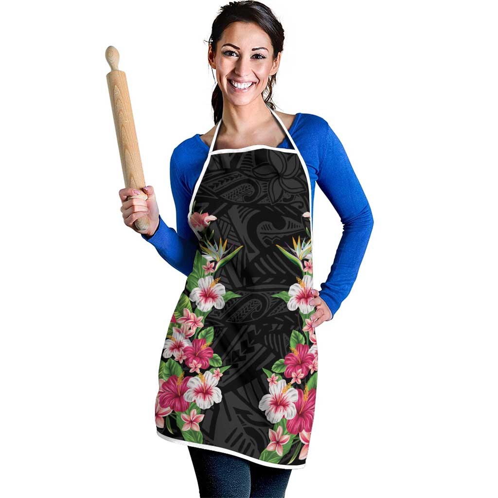 Hawaii Tropical Flowers Apron Black Polynesian Tattoo Art LT05 - Polynesian Pride