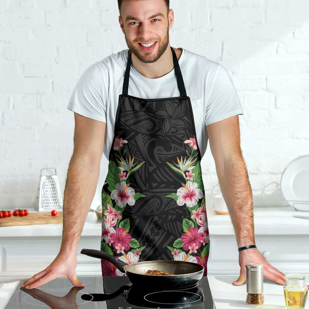 Hawaii Tropical Flowers Apron Black Polynesian Tattoo Art LT05 - Polynesian Pride