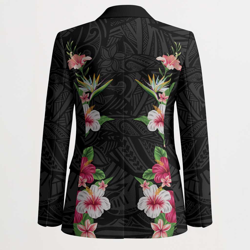 Hawaii Tropical Flowers Blazer Black Polynesian Tattoo Art LT05 - Polynesian Pride