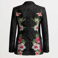 Hawaii Tropical Flowers Blazer Black Polynesian Tattoo Art LT05 - Polynesian Pride