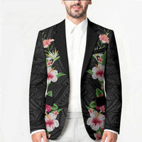 Hawaii Tropical Flowers Blazer Black Polynesian Tattoo Art LT05 - Polynesian Pride
