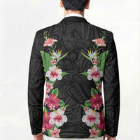 Hawaii Tropical Flowers Blazer Black Polynesian Tattoo Art LT05 - Polynesian Pride