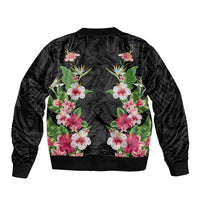 Hawaii Tropical Flowers Bomber Jacket Black Polynesian Tattoo Art LT05 - Polynesian Pride