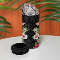 Hawaii Tropical Flowers 4 in 1 Can Cooler Tumbler Black Polynesian Tattoo Art LT05 - Polynesian Pride