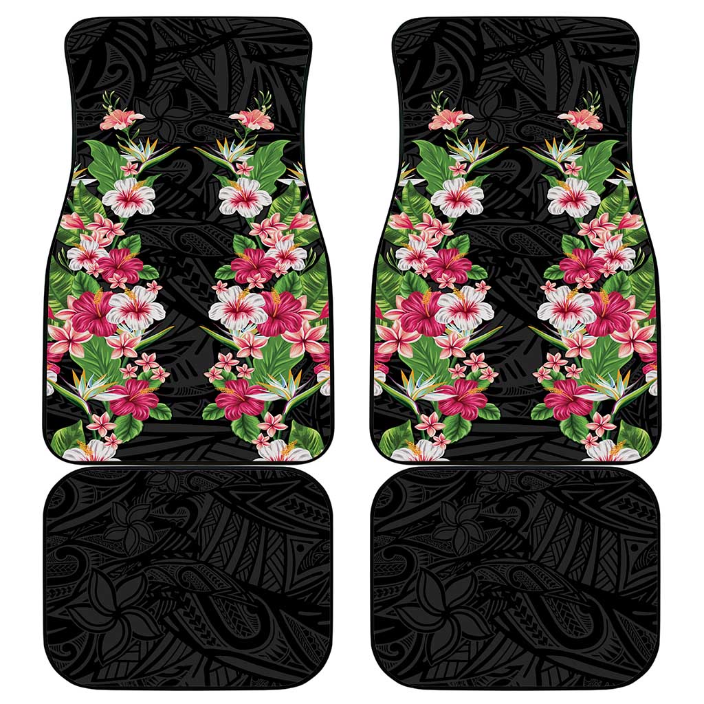 Hawaii Tropical Flowers Car Mats Black Polynesian Tattoo Art LT05 - Polynesian Pride