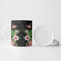 Hawaii Tropical Flowers Ceramic Mug Black Polynesian Tattoo Art LT05 - Polynesian Pride