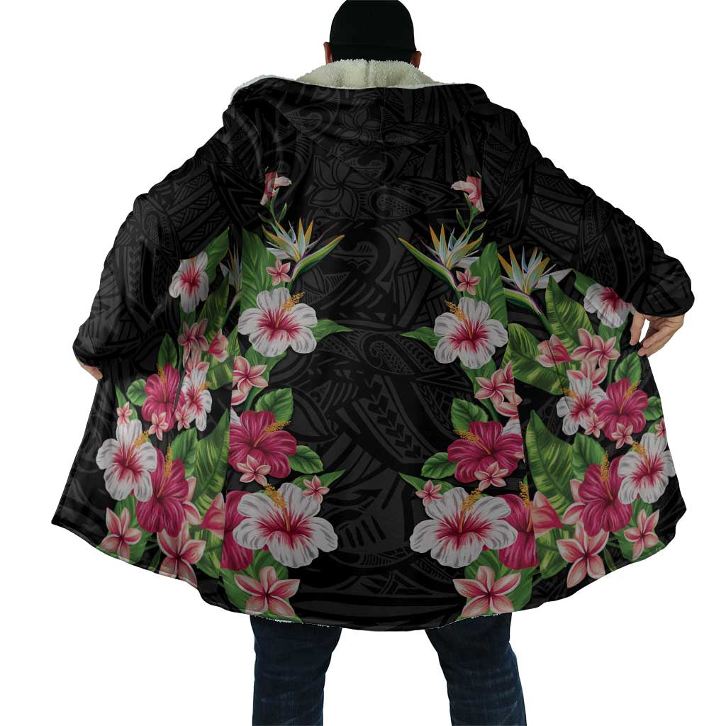 Hawaii Tropical Flowers Cloak Black Polynesian Tattoo Art LT05 - Polynesian Pride