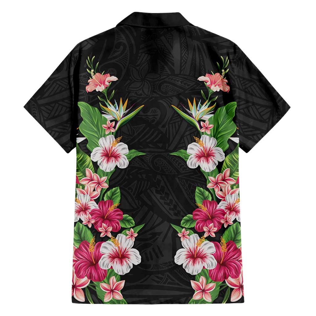 Hawaii Tropical Flowers Family Matching Mermaid Dress and Hawaiian Shirt Black Polynesian Tattoo Art