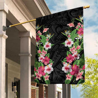 Hawaii Tropical Flowers Garden Flag Black Polynesian Tattoo Art LT05 House Flag Black - Polynesian Pride