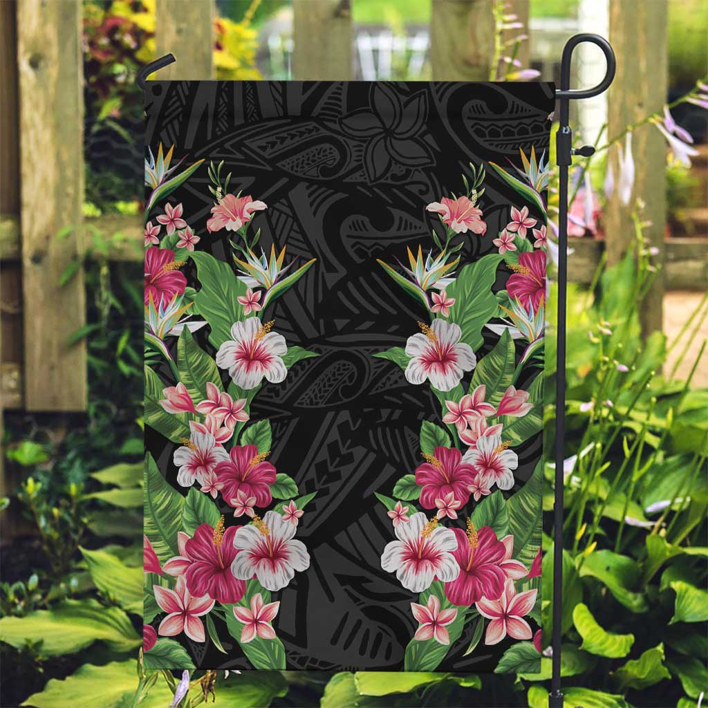 Hawaii Tropical Flowers Garden Flag Black Polynesian Tattoo Art LT05 Garden Flag Black - Polynesian Pride