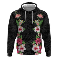 Hawaii Tropical Flowers Hoodie Black Polynesian Tattoo Art LT05 Pullover Hoodie Black - Polynesian Pride