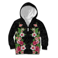 Hawaii Tropical Flowers Kid Hoodie Black Polynesian Tattoo Art LT05 Zip Hoodie Black - Polynesian Pride