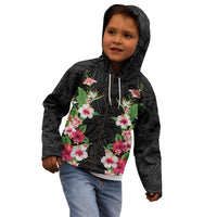 Hawaii Tropical Flowers Kid Hoodie Black Polynesian Tattoo Art LT05 - Polynesian Pride