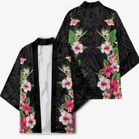 Hawaii Tropical Flowers Kimono Black Polynesian Tattoo Art LT05 - Polynesian Pride
