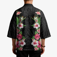 Hawaii Tropical Flowers Kimono Black Polynesian Tattoo Art LT05 - Polynesian Pride