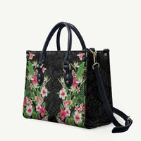 Hawaii Tropical Flowers Leather Bag Black Polynesian Tattoo Art LT05 Black - Polynesian Pride