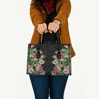Hawaii Tropical Flowers Leather Bag Black Polynesian Tattoo Art LT05 - Polynesian Pride