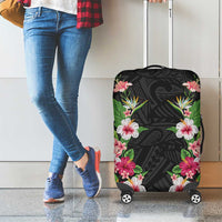 Hawaii Tropical Flowers Luggage Cover Black Polynesian Tattoo Art LT05 - Polynesian Pride
