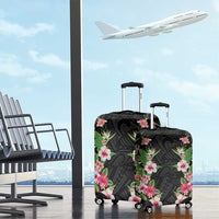 Hawaii Tropical Flowers Luggage Cover Black Polynesian Tattoo Art LT05 - Polynesian Pride