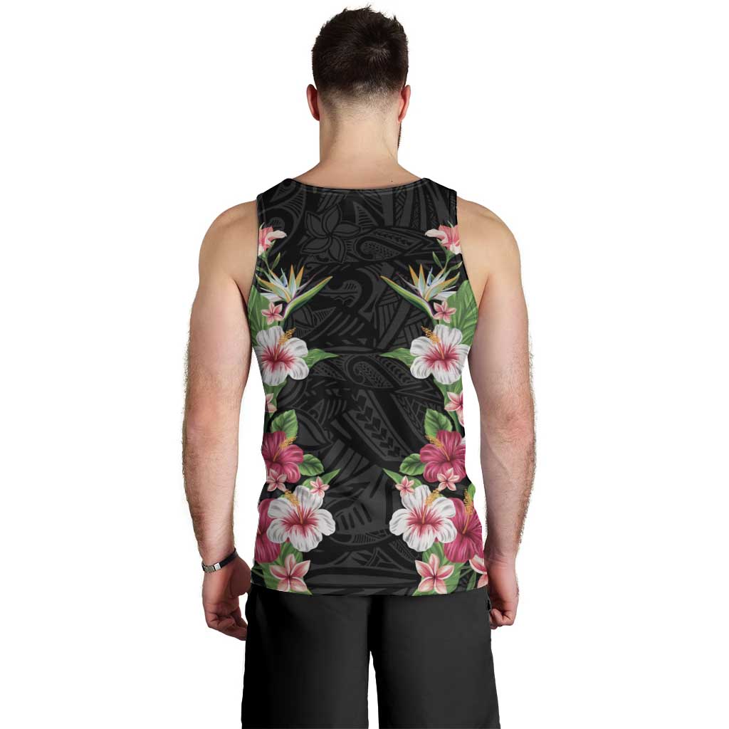 Hawaii Tropical Flowers Men Tank Top Black Polynesian Tattoo Art LT05 - Polynesian Pride