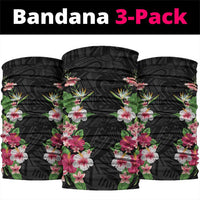 Hawaii Tropical Flowers Neck Gaiter Black Polynesian Tattoo Art LT05 package One Size: 25*50cm Black - Polynesian Pride