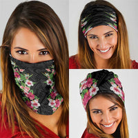 Hawaii Tropical Flowers Neck Gaiter Black Polynesian Tattoo Art LT05 - Polynesian Pride