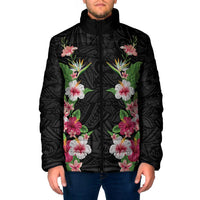 Hawaii Tropical Flowers Padded Jacket Black Polynesian Tattoo Art LT05 Men Black - Polynesian Pride
