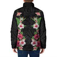 Hawaii Tropical Flowers Padded Jacket Black Polynesian Tattoo Art LT05 - Polynesian Pride