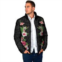 Hawaii Tropical Flowers Padded Jacket Black Polynesian Tattoo Art LT05 - Polynesian Pride