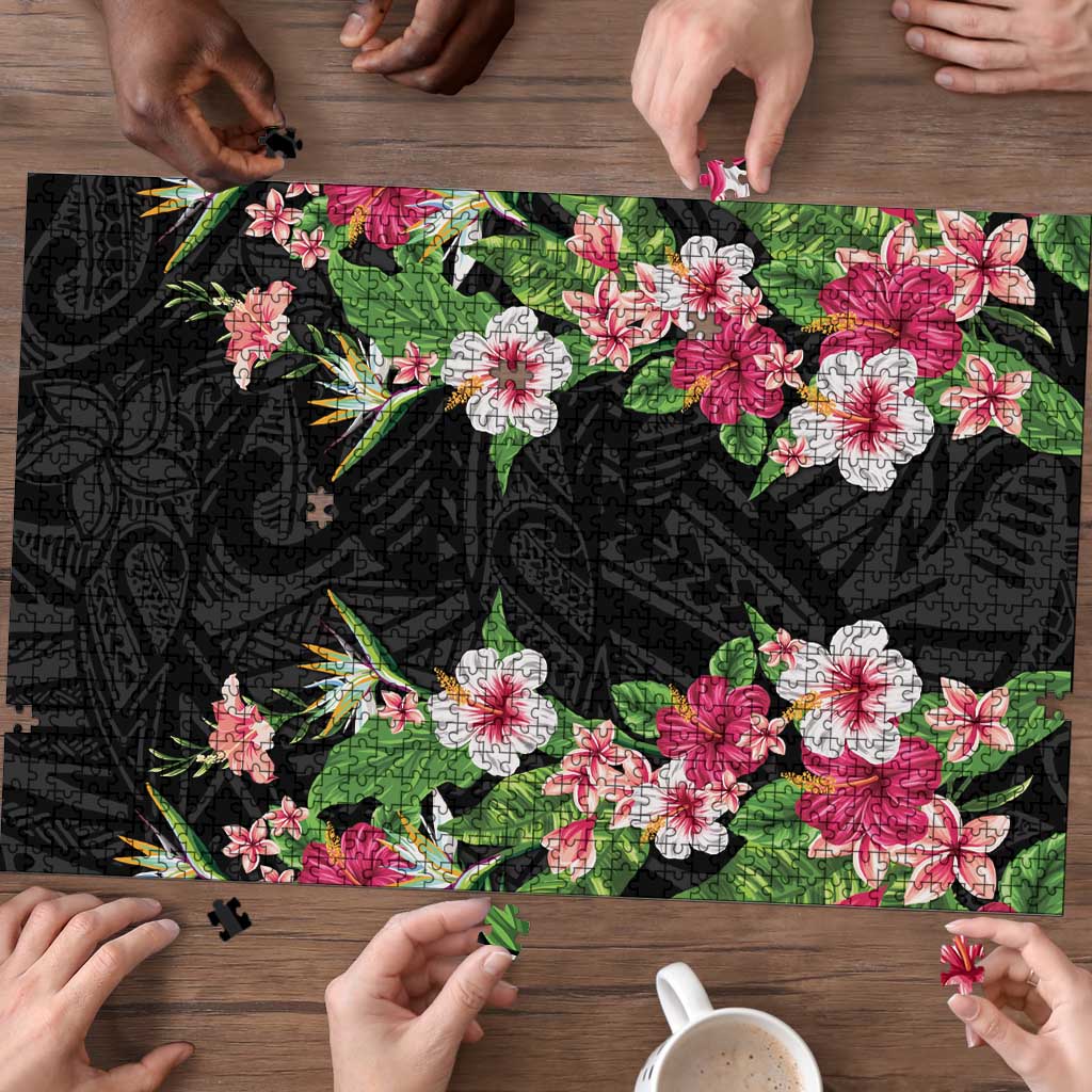Hawaii Tropical Flowers Puzzle Black Polynesian Tattoo Art