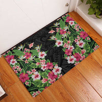 Hawaii Tropical Flowers Rubber Doormat Black Polynesian Tattoo Art LT05 - Polynesian Pride