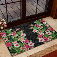 Hawaii Tropical Flowers Rubber Doormat Black Polynesian Tattoo Art LT05 - Polynesian Pride