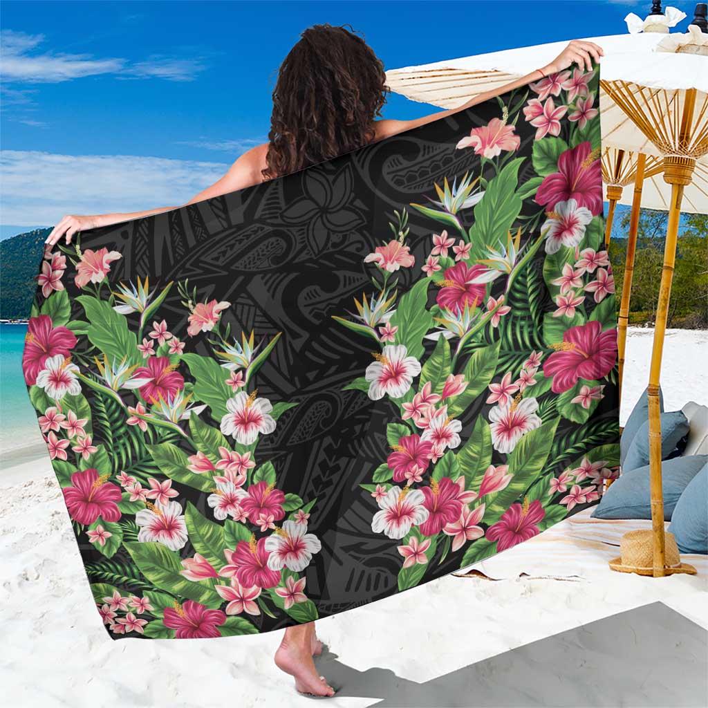 Hawaii Tropical Flowers Sarong Black Polynesian Tattoo Art