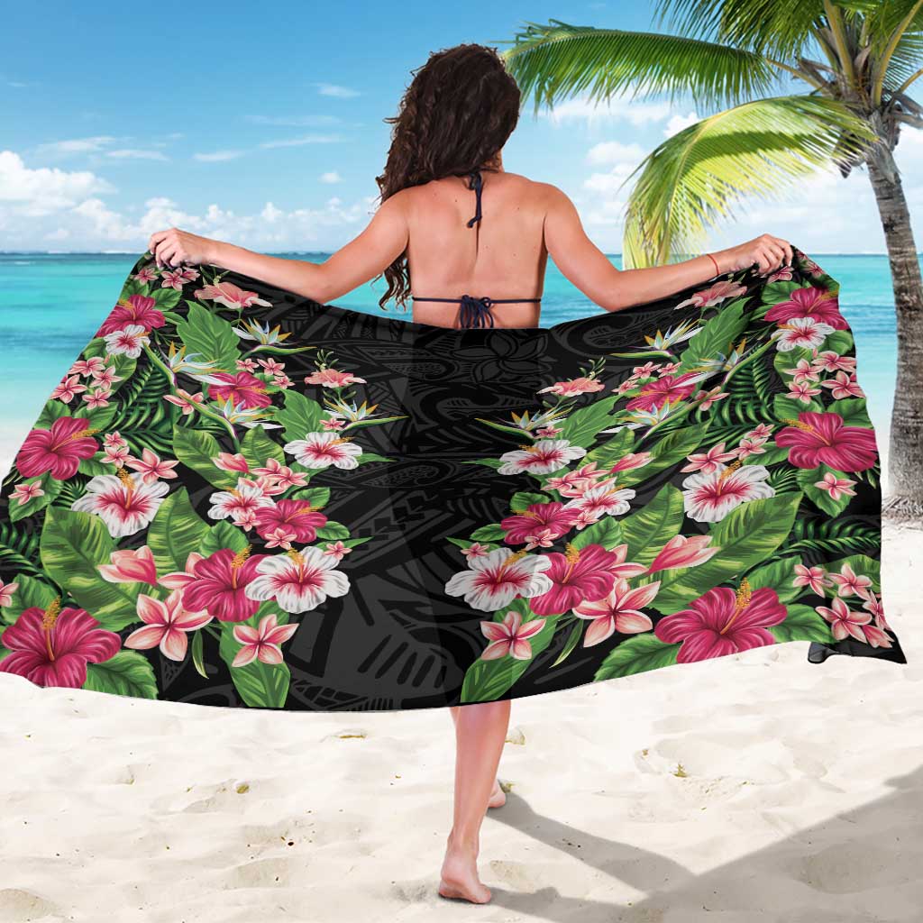 Hawaii Tropical Flowers Sarong Black Polynesian Tattoo Art