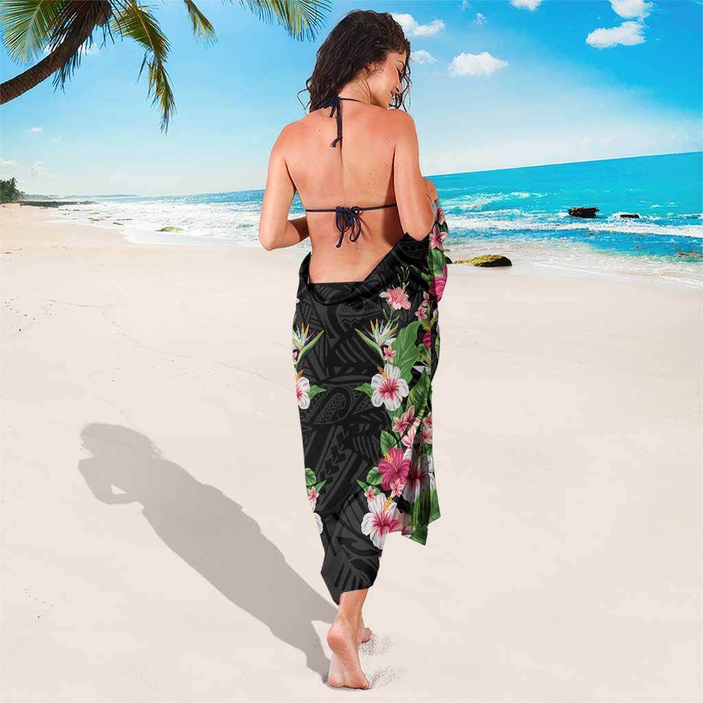 Hawaii Tropical Flowers Sarong Black Polynesian Tattoo Art