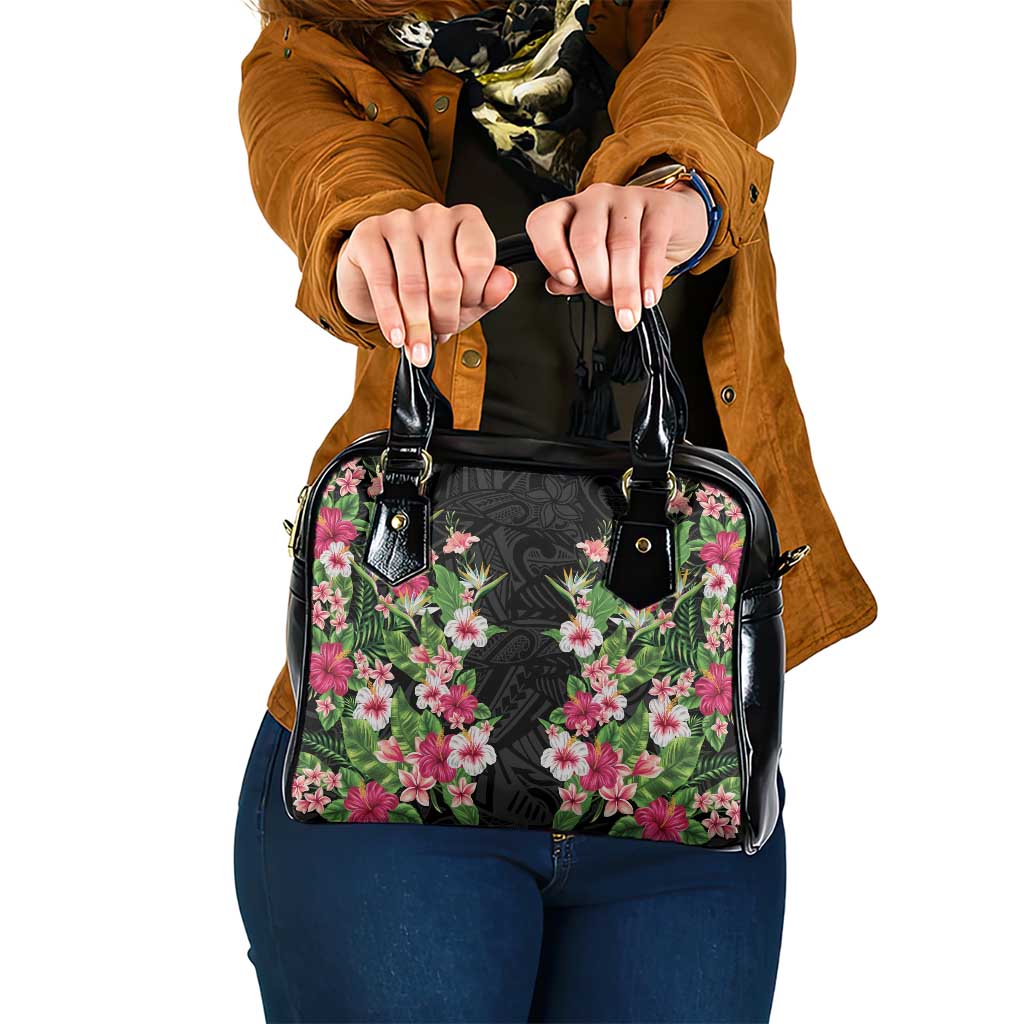 Hawaii Tropical Flowers Shoulder Handbag Black Polynesian Tattoo Art LT05 One Size Black - Polynesian Pride