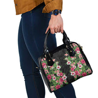 Hawaii Tropical Flowers Shoulder Handbag Black Polynesian Tattoo Art LT05 - Polynesian Pride