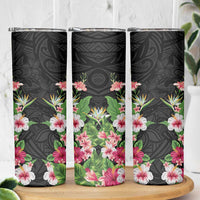 Hawaii Tropical Flowers Skinny Tumbler Black Polynesian Tattoo Art LT05 - Polynesian Pride