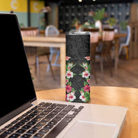 Hawaii Tropical Flowers Skinny Tumbler Black Polynesian Tattoo Art LT05 - Polynesian Pride